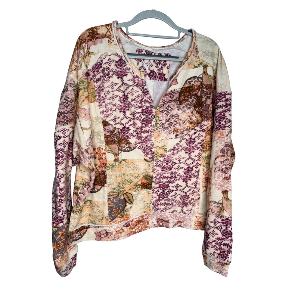 Anthropologie Pilcro Patchwork Oversized Boho Split Neck‎ Sweatshirt